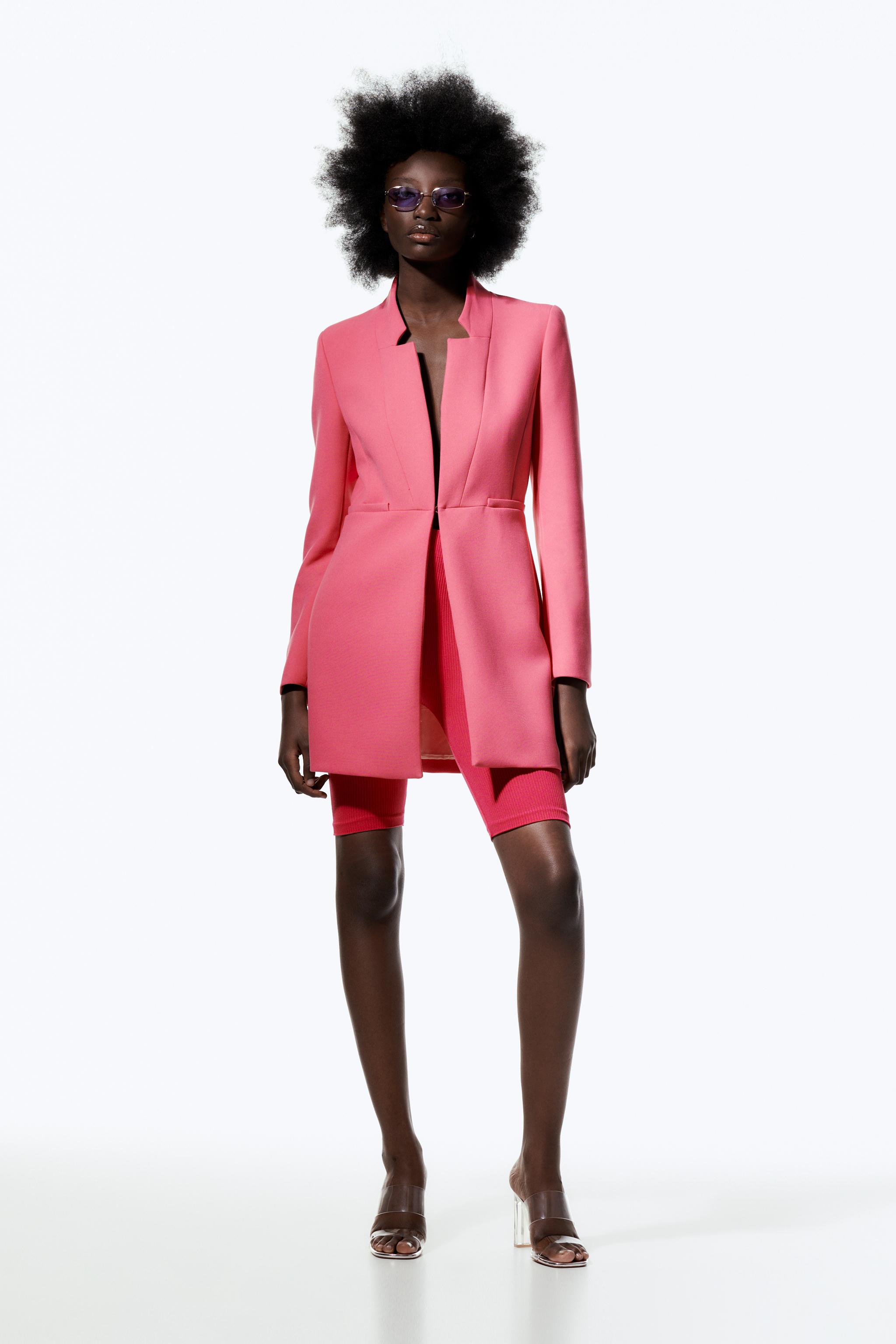 LONG BLAZER WITH INVERTED LAPEL COLLAR Pink ZARA Spain